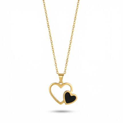 PYARI 18K Gold Plated Anti Tarnish Black Heart Pendant Necklace