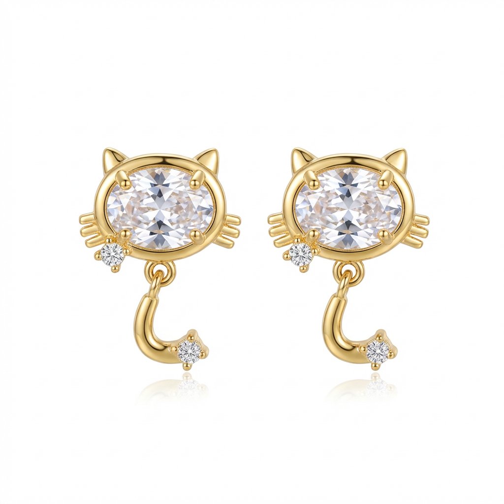 PYARI 18K Gold Plated Anti Tarnish Cat Stud Earrings (3) PYARI 18K Gold Plated Anti Tarnish Cat Stud Earrings - Image 1