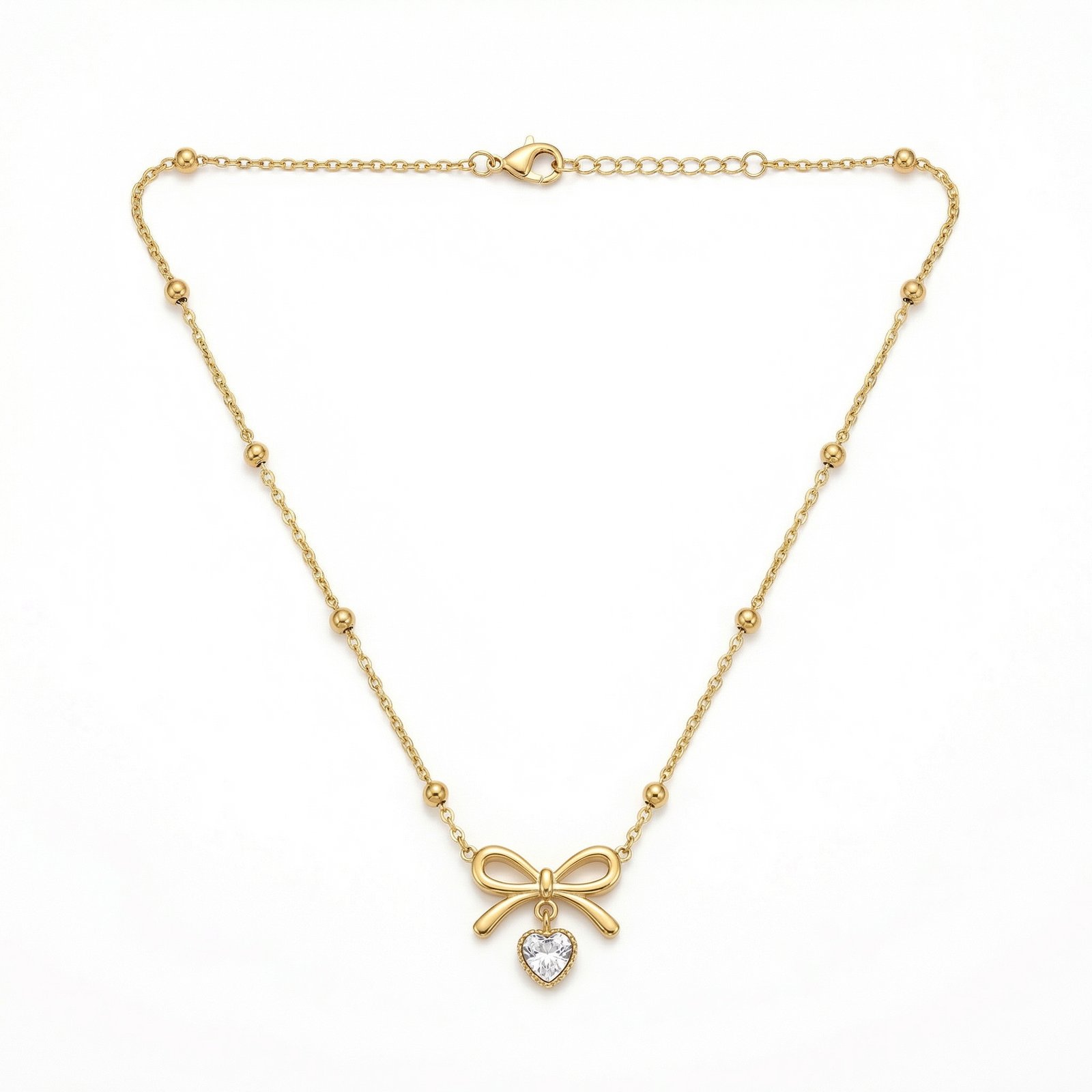 PYARI 18K Gold Plated Anti Tarnish Charm Bow Heart Necklace for Women & Girls (1) PYARI 18K Gold Plated Anti Tarnish Charm Bow Heart Necklace - Image 1