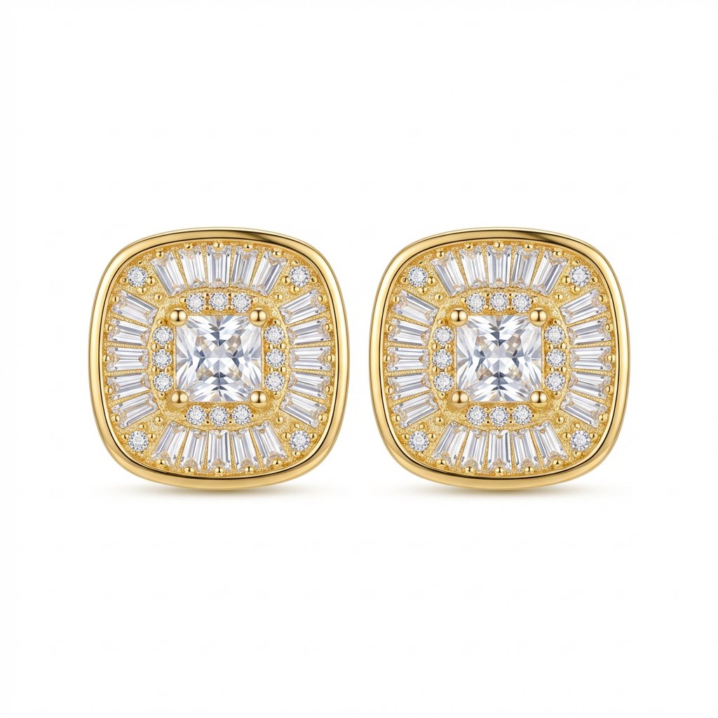 PYARI 18K Gold Plated Anti Tarnish Cubic Zirconia Stud Earrings (2) PYARI 18K Gold Plated Anti Tarnish Cubic Zirconia Stud Earrings - Image 1