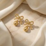 PYARI 18K Gold Plated Anti-Tarnish Gold Bow & Heart Drop Earrings - Image 4