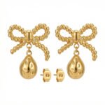 PYARI 18K Gold Plated Anti-Tarnish Gold Bow & Heart Drop Earrings