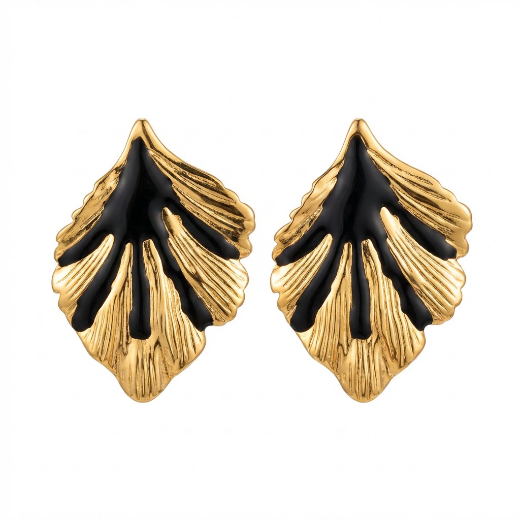 PYARI 18K Gold Plated Anti Tarnish Leaf Enamel Earring (3) PYARI 18K Gold Plated Anti Tarnish Leaf Enamel Earring - Image 1