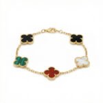 PYARI 18K Gold Plated Anti-Tarnish Multi-Color Clover Charm Bracelet