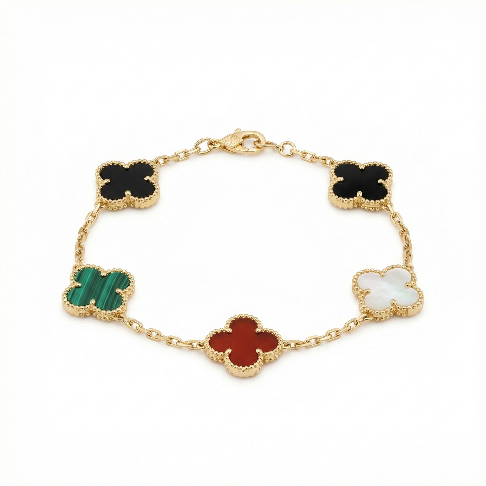 PYARI 18K Gold Plated Anti-Tarnish Multi-Color Clover Charm Bracelet, (2) PYARI 18K Gold Plated Anti-Tarnish Multi-Color Clover Charm Bracelet - Image 1