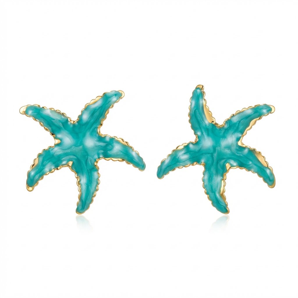 PYARI 18K Gold Plated Anti Tarnish Sky Blue Star Enamel Earring (1) PYARI 18K Gold Plated Anti Tarnish Sky Blue Star Enamel Earring - Image 1