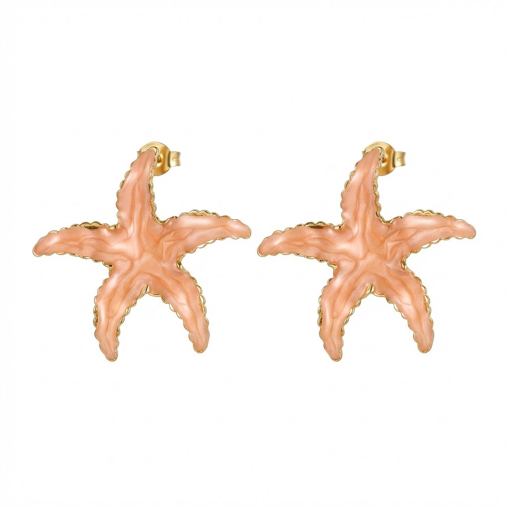 PYARI 18K Gold Plated Anti Tarnish Star Enamel Earring (3) PYARI 18K Gold Plated Anti Tarnish Light Orange Star Enamel Earring - Image 1