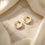 PYARI 18K-Gold-Plated Anti-Tarnish White Enamel Stripe Hoop Earrings - Image 4