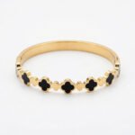 PYARI 18K Gold Plated Luxury Clover Bangle, Gold and Black Bracelet