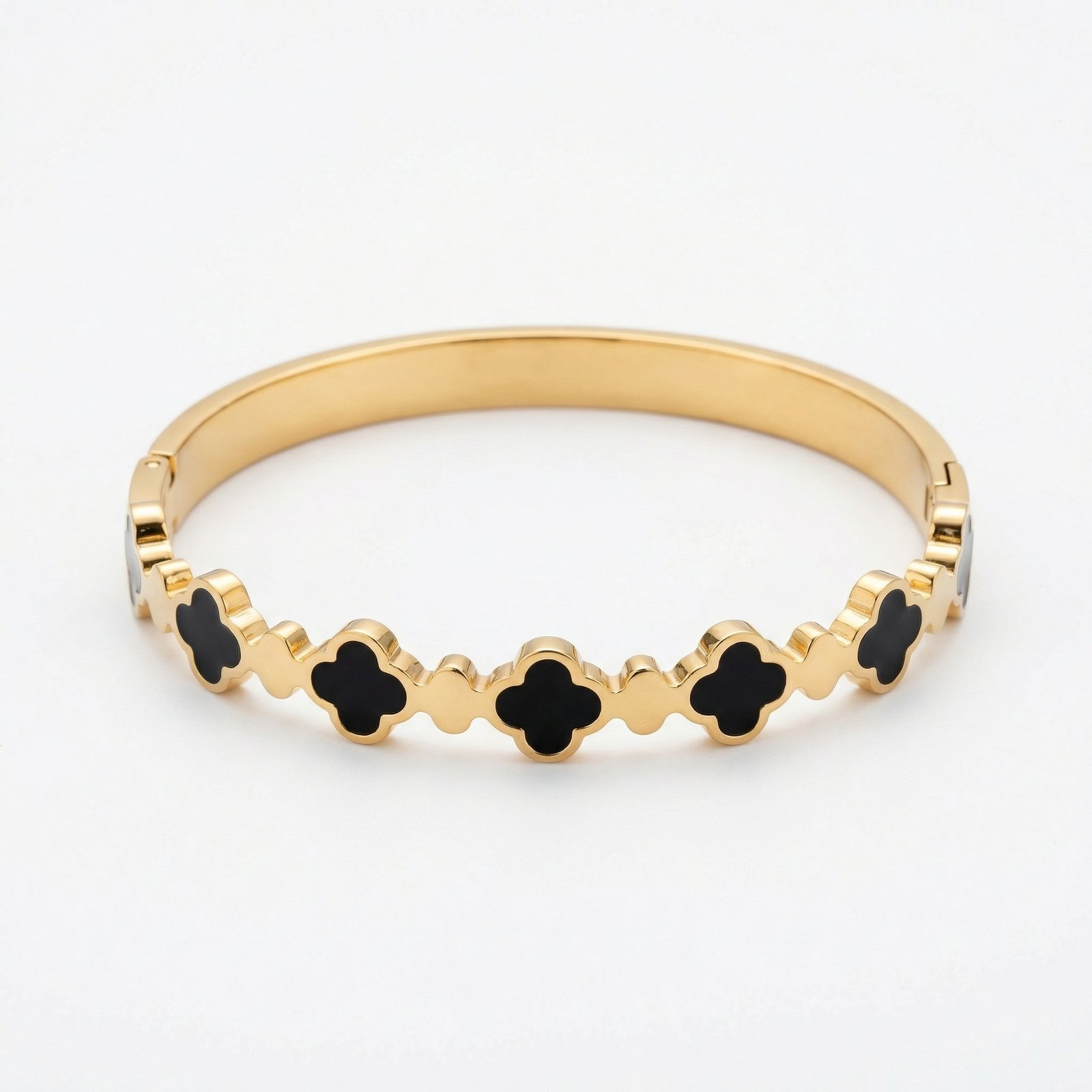 PYARI 18K Gold Plated Anti-TarnishLuxury Clover Bangle, Gold and Black Bracelet (1) PYARI 18K Gold Plated Luxury Clover Bangle, Gold and Black Bracelet - Image 1