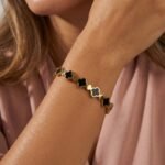 PYARI 18K Gold Plated Luxury Clover Bangle, Gold and Black Bracelet - Image 3