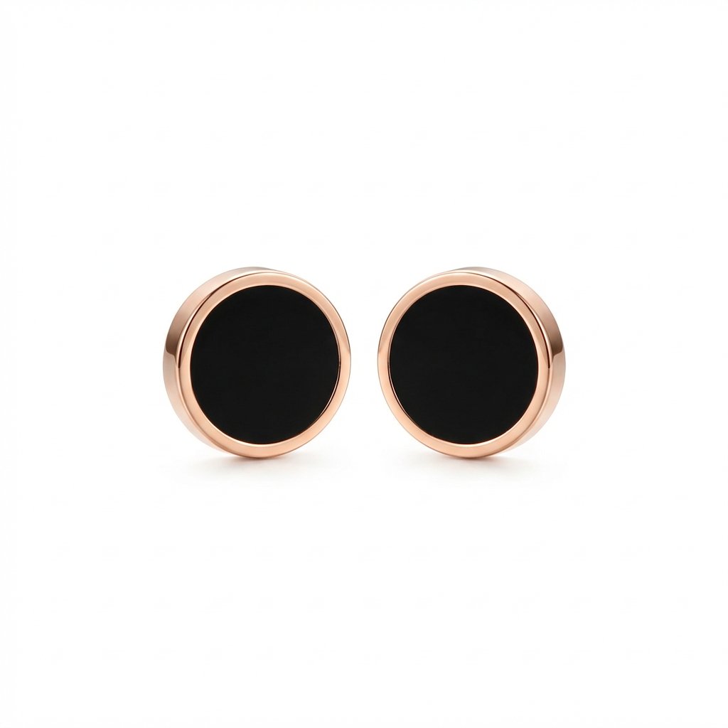 PYARI Rose Gold Plated Anti Tarnish Black Moonstone Stud Earrings (3) PYARI Rose Gold Plated Anti Tarnish Black Moonstone Stud Earrings - Image 1