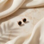 PYARI Rose Gold Plated Anti Tarnish Black Moonstone Stud Earrings - Image 4