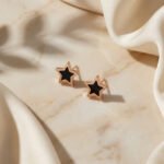 PYARI Rose Gold Plated Anti Tarnish Black Star Stud Earrings - Image 4