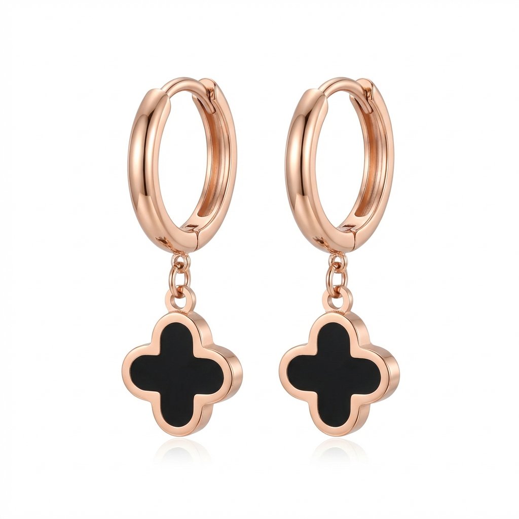 PYARI Rose Gold Plated Anti Tarnish Clover Hoop Earrings (2) PYARI Rose Gold Plated Anti Tarnish Clover Hoop Earrings - Image 1
