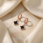 PYARI Rose Gold Plated Anti Tarnish Clover Hoop Earrings - Image 4