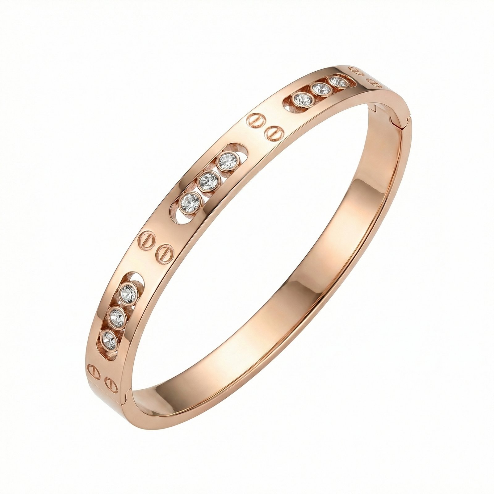 PYARI Rose Gold Plated Anti Tarnish Stone Studded Bangle Style Bracelet (2) PYARI Rose Gold Plated Anti Tarnish Stone Studded Bangle Style Bracelet - Image 1