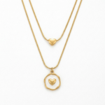 PYARI 18K Gold Plated Anti Tarnish Double Layer Gold Heart Pendant Necklace