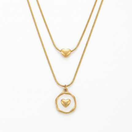 PYARI 18K Gold Plated Anti Tarnish Double Layer Gold Heart Pendant Necklace