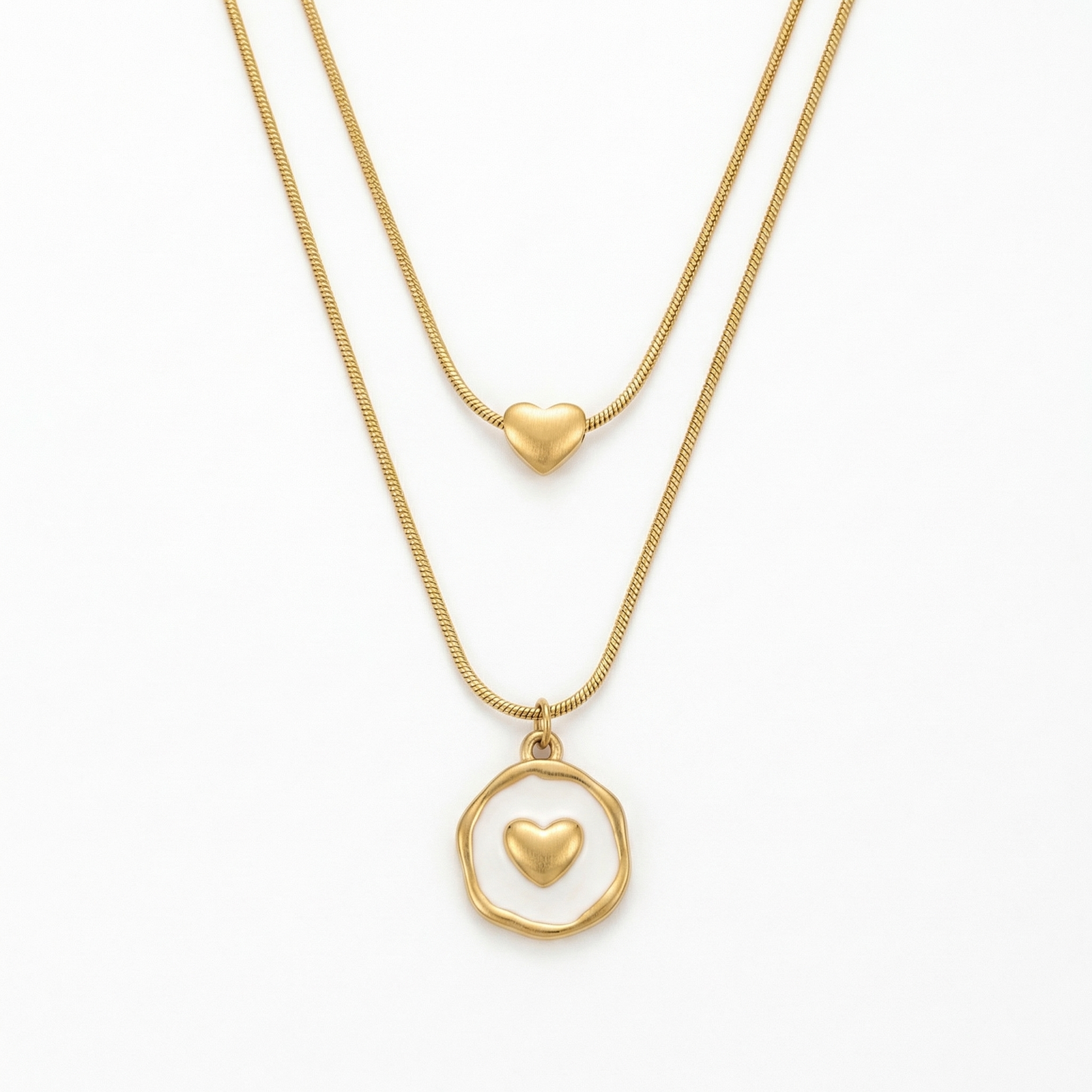 Double Layer Gold Heart Pendant Necklace (1) PYARI 18K Gold Plated Anti Tarnish Double Layer Gold Heart Pendant Necklace - Image 1