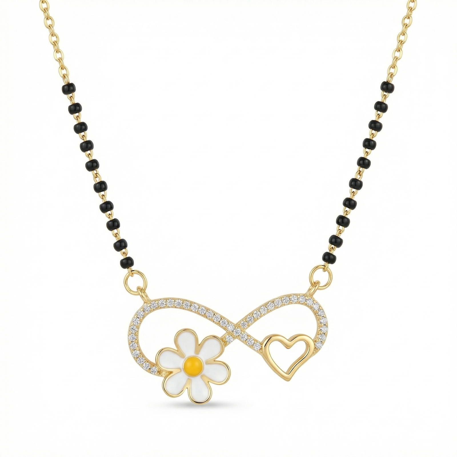 Heart Flower American Diamond Pendant (3) PYARI 18K Gold Plated Heart Flower American Diamond Pendant Mangalsutra - Image 1