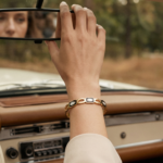 PYARI 18K Gold Plated Pearl & Black Enamel Hinged Bangle Bracelet - Image 3