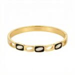 PYARI 18K Gold Plated Pearl & Black Enamel Hinged Bangle Bracelet